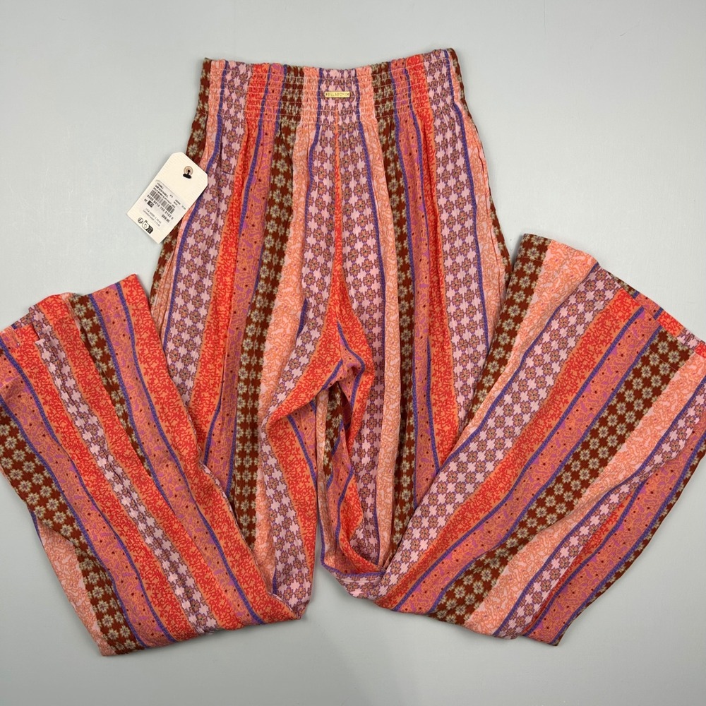 Billabong Split Spirit Pants Womens XS Multi Boho Stripe High Waist Leg Slit NEW - Picture 6 of 10